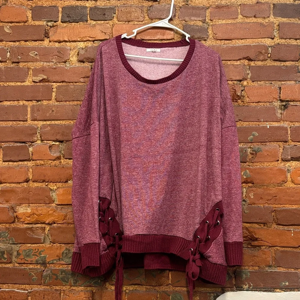 Maurices Maroon Lace Up‎ Detail Sweatshirt Pullover Size 4X